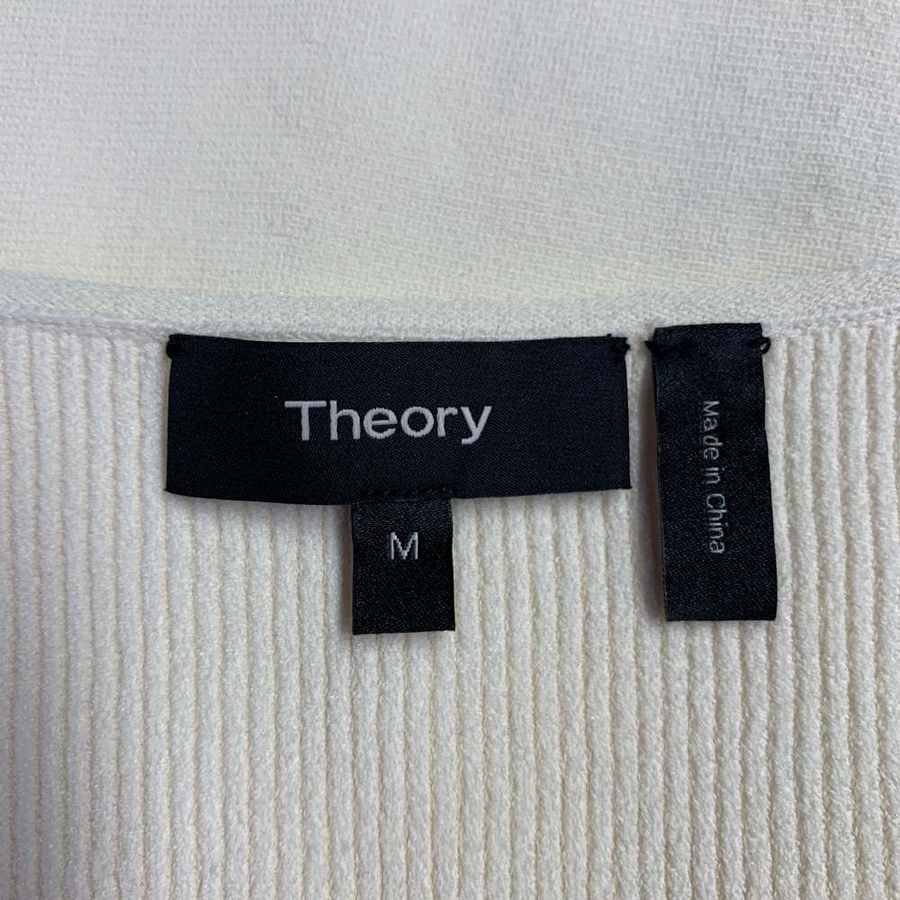 THEORY Peplum Compact Crepe Cream Viscose Blend Ribbed Casual Top - Picture 5 of 7